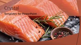  Presentation with cutting board - Presentation with fresh-salmon-fillets-on-black background and a coral colored foreground
