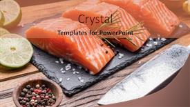  Presentation with cutting board - Presentation design featuring fresh-salmon-fillets-on-black background and a coral colored foreground