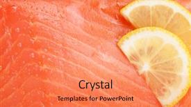  Presentation with food fish - Colorful presentation theme enhanced with fresh salmon fish texture backdrop and a  colored foreground