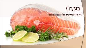  Presentation with free steak - Beautiful PPT theme featuring fresh salmon steak isolated on white backdrop and a lemonade colored foreground