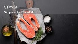  Presentation with salmon fish - Presentation consisting of fresh-salmon-steak-two-raw background and a gray colored foreground