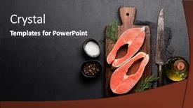  Presentation with salmon fish - Slides having fresh-salmon-steak-two-raw background and a dark gray colored foreground