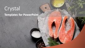  Presentation with salmon fish - Slide set with fresh-salmon-steak-two-raw background and a gray colored foreground