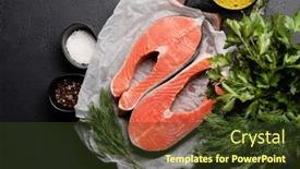  Presentation with salmon fish - Presentation theme consisting of fresh-salmon-steak-two-raw background and a tawny brown colored foreground