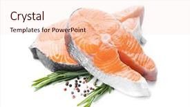  Presentation with steaks - Presentation having fresh salmon steaks on white background and a lemonade colored foreground