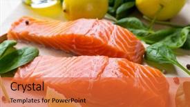  Presentation with lemons - Presentation consisting of fresh salmon steaks with lemons background and a red colored foreground