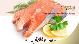  Presentation with salmon fish - PPT layouts with fresh salmon steaks with parsley background and a coral colored foreground