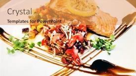  Presentation with salmon - PPT theme having fresh-salmon-with-lemon background and a yellow colored foreground