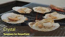  Presentation with barbecue - Slides enhanced with fresh-scallop-on-barbecue-net background and a tawny brown colored foreground