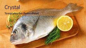  Presentation with lemons - Audience pleasing slide set consisting of fresh sea bream with lemons and herbs on a wooden cutting board backdrop and a gold colored foreground