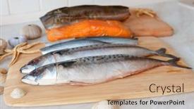  Presentation with salmon fish - Slides featuring fresh-sea-fish-mackerel-herring background and a coral colored foreground