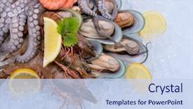  Presentation with seafood - Beautiful PPT theme featuring fresh seafood on ice close backdrop and a sky blue colored foreground