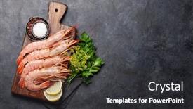  Presentation with shrimps - Slide set featuring crustacean - fresh seafood langostino shrimps background and a dark gray colored foreground