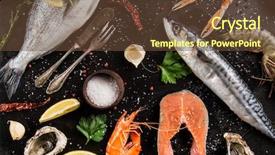  Presentation with seafood - Presentation design having fresh seafood on black stone background and a tawny brown colored foreground