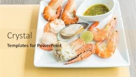  Presentation with seafood - PPT theme enhanced with fresh-seafood-on-white-dish background and a lemonade colored foreground