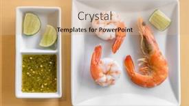  Presentation with prawn - Colorful presentation design enhanced with fresh-seafood-prawn-on-ice backdrop and a coral colored foreground