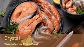  Presentation with trout - Presentation consisting of fresh-seafood-such-as-shrimp background and a tawny brown colored foreground