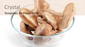  Presentation with mushrooms - Audience pleasing presentation theme consisting of fresh shiitake mushrooms in a glass bowl isolated on white background backdrop and a coral colored foreground