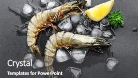  Presentation with shrimp - Colorful presentation enhanced with fresh shrimps with lemon backdrop and a dark gray colored foreground