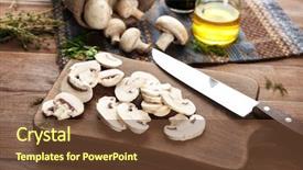  Presentation with champignon mushroom - Theme with fresh sliced champignon mushrooms background and a  colored foreground
