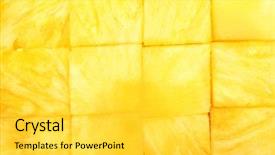  Presentation with pineapple - Slide set consisting of fresh sliced pineapple cubes close background and a light gray colored foreground