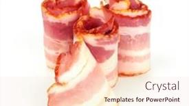  Presentation with pork bacon - Colorful presentation theme enhanced with fresh sliced pork bacon isolated on white background backdrop and a lemonade colored foreground