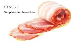  Presentation with pork bacon - Cool new slide set with fresh sliced pork bacon isolated on white background backdrop and a white colored foreground