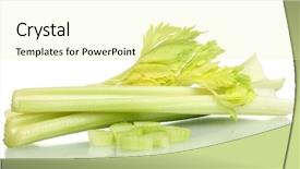  Presentation with celery - Presentation having fresh slised green celery isolated on white background and a blonde colored foreground