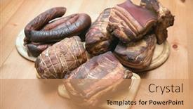  Presentation with pork bacon - Colorful slide set enhanced with fresh-smoked-ham-bacon-pork backdrop and a coral colored foreground