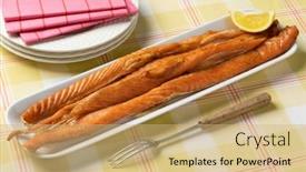 Presentation with salmon - Slide set having fresh-smoked-salmon-bellies background and a  colored foreground
