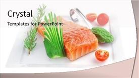  Presentation with salmon fish - Slide deck featuring fresh smoked salmon fillet background and a sky blue colored foreground