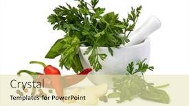  Presentation with mortar - Presentation design having fresh spices and herbs in mortar isolated on white background background and a soft green colored foreground