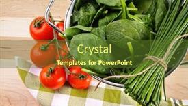  Presentation with spinach - Colorful slide deck enhanced with fresh spinach leaves with tomatoes and strainer backdrop and a tawny brown colored foreground