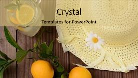  Presentation with lemons - Amazing presentation design having fresh squeezed lemonade on a rustic wooden table with lemons and a yellow sun hat horizontal format with an oldtime feel shot from a high angle backdrop and a yellow colored foreground