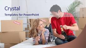  Presentation with fresh start - Slides with fresh start - couple lying on an unmade background and a sky blue colored foreground