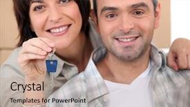  Presentation with fresh start - Audience pleasing PPT theme consisting of fresh start - keys to a new home backdrop and a coral colored foreground