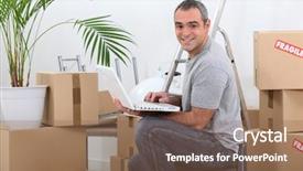  Presentation with fresh start - Presentation theme enhanced with fresh start - man using a laptop computer background and a coral colored foreground