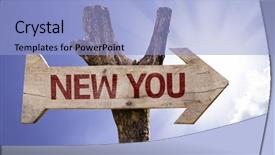  Presentation with fresh start - Audience pleasing presentation theme consisting of fresh start - new you wooden sign backdrop and a light blue colored foreground