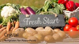  Presentation with fresh start - Theme enhanced with text healthy resolution - fresh start against vegetables background and a coral colored foreground