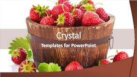  Presentation with green leaf - Slides consisting of fresh strawberry in wooden bucket with green leaf isolated on white background background and a tawny brown colored foreground