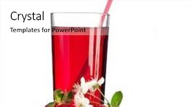  Presentation with drinking glass - Audience pleasing slide set consisting of fresh strawberry juice glass with red drinking straw isolated on white background backdrop and a white colored foreground