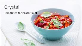  Presentation with mango - PPT theme enhanced with fresh-strawberry-mango-salsa-gardnished background and a sky blue colored foreground