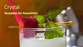  Presentation with milkshake - Slide set having soft drink mango - fresh strawberry milkshake at tropical background and a tawny brown colored foreground