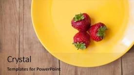  Presentation with fresh strawberry glass of berry - Slides with fresh strawberry on yellow plate background and a  colored foreground