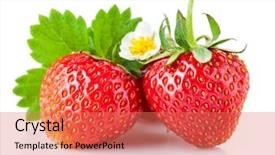  Presentation with green leaf - Theme having fresh strawberry with green leaf background and a coral colored foreground