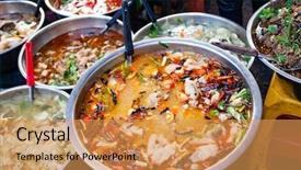  Presentation with street food - Slide deck featuring fresh street food in thai background and a yellow colored foreground