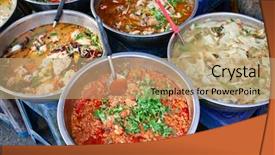  Presentation with street food - Amazing slide deck having fresh street food in thai backdrop and a coral colored foreground