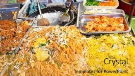  Presentation with thailand food - Amazing PPT layouts having fresh street food in thailand backdrop and a gold colored foreground