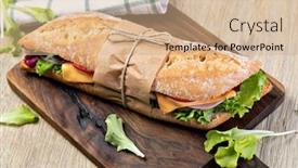  Presentation with submarine - Presentation design featuring fresh-submarine-sandwich-with-ham background and a coral colored foreground