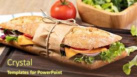  Presentation with submarine - PPT theme having fresh-submarine-sandwich-with-ham background and a tawny brown colored foreground